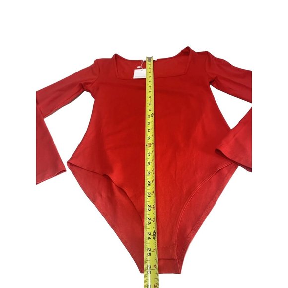 Brand New Women’s Long Sleeve Solid Red Square Neck Bodysuit, Size Medium - Picture 6 of 9
